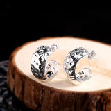 Thai Silver Unisex Stud Earrings, Irregular Bumpy Surface, Solid 925 Silver