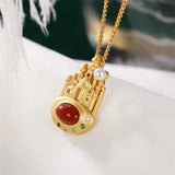 Fairy Tale Castle Necklace 925 Silver Pearl Agate Zircon Jewelry