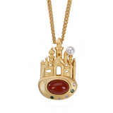 Fairy Tale Castle Necklace 925 Silver Pearl Agate Zircon Jewelry
