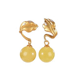 Amber Earrings for Women, 925 Silver Brincos, Ethnic Gemstones Jewel
