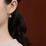 Amber Earrings for Women, 925 Silver Brincos, Ethnic Gemstones Jewel