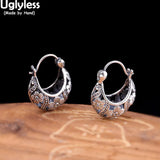 Thai Silver Vines Flowers Hollow Jewelry 925 Silver Ethnic Earrings