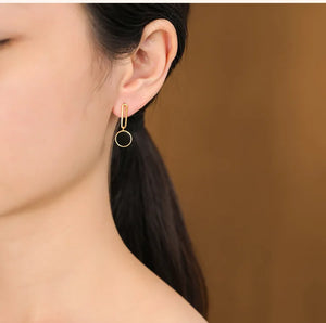 Hollow Rectangle Dark Green Jade Earrings for Women
