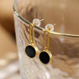 Hollow Rectangle Dark Green Jade Earrings for Women
