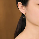 Hollow Rectangle Dark Green Jade Earrings for Women