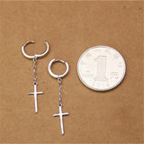 Long Chains Tassels Hoop Earrings 925 Sterling Silver Christian Cross Dangle