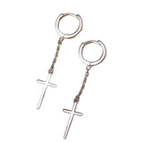 Long Chains Tassels Hoop Earrings 925 Sterling Silver Christian Cross Dangle