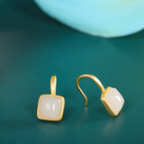 Hotan Jade Square Earrings 925 Silver Geometric Studs