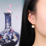 Hotan Jade Square Earrings 925 Silver Geometric Studs