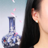 Hotan Jade Square Earrings 925 Silver Geometric Studs