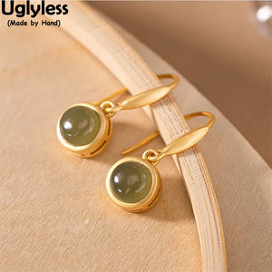 Minimalism Round Gemstones Earrings 925 Silver Brincos Agate Jade