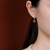 Minimalism Round Gemstones Earrings 925 Silver Brincos Agate Jade