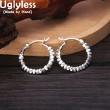 Mini Triangle Silver Beads Hoop Earrings 925 Sterling Silver Girls Brincos