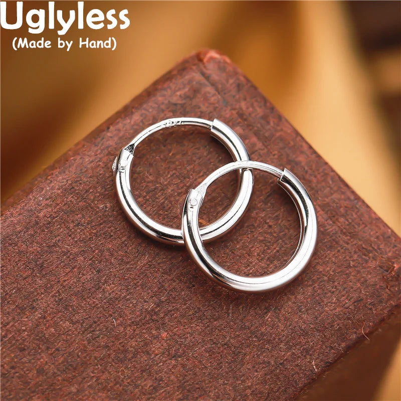 925 Silver Thin Hoop Earrings for Women - Minimalism Glossy Brincos