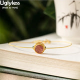 Jade Strawberry Quartz Rose Flower Bracelets 925 Silver Jewelry