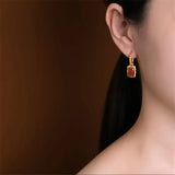 Natural Agate Square Earrings 925 Silver Minimalist Brincos Gemstone
