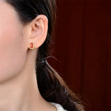 Natural Agate Square Earrings 925 Silver Minimalist Brincos Gemstone