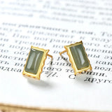 Natural Agate Square Earrings 925 Silver Minimalist Brincos Gemstone