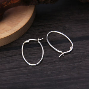 925 Sterling Silver Oval Hoops Earrings Minimalism Design