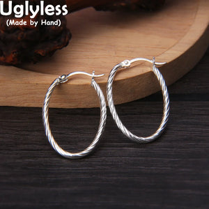 925 Sterling Silver Oval Hoops Earrings Minimalism Design