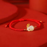Hotan Jade Rabbit Moon Bracelet 925 Sterling Silver Animal Lucky Red Rope