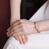 Hotan Jade Rabbit Moon Bracelet 925 Sterling Silver Animal Lucky Red Rope