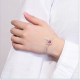 925 Silver Feather Spinning Ball Bracelet Strawberry Quartz Charms