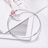 925 Silver Feather Spinning Ball Bracelet Strawberry Quartz Charms