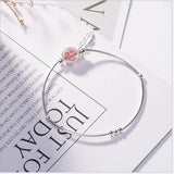 925 Silver Feather Spinning Ball Bracelet Strawberry Quartz Charms