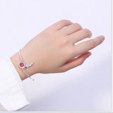 925 Silver Feather Spinning Ball Bracelet Strawberry Quartz Charms