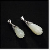 925 Silver Natural Jade Flower Pendant Women Fine Jewelry Ethnic Bijoux