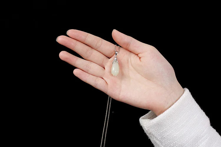 925 Silver Natural Jade Flower Pendant Women Fine Jewelry Ethnic Bijoux