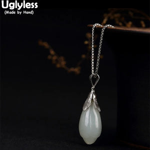 925 Silver Natural Jade Flower Pendant Women Fine Jewelry Ethnic Bijoux