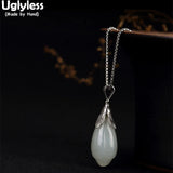925 Silver Natural Jade Flower Pendant Women Fine Jewelry Ethnic Bijoux