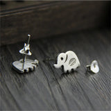 925 Silver Elephant Stud Earrings Engraved Leaves Ethnic Jewelry Brincos