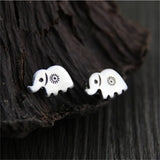 925 Silver Elephant Stud Earrings Engraved Leaves Ethnic Jewelry Brincos