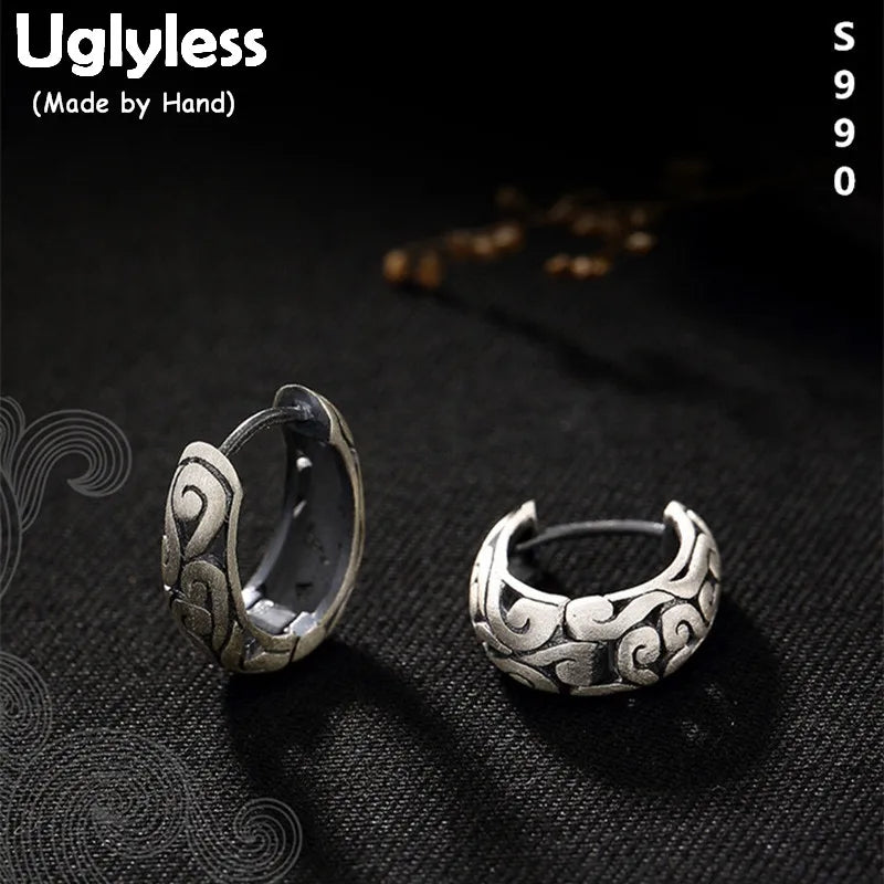 Vintage Ethnic Silver Earrings Totem Patterns Nepal Brincos