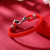 990 Full Silver RUYI Lock Bracelet Lucky Red Rope Agate Vintage Jewelry
