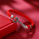 990 Full Silver RUYI Lock Bracelet Lucky Red Rope Agate Vintage Jewelry