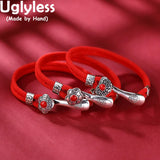 990 Full Silver RUYI Lock Bracelet Lucky Red Rope Agate Vintage Jewelry