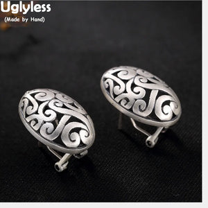 Vintage Hollow Pattern Stud Earrings 999 Fine Silver Women Exotic Ethnic Jewelry