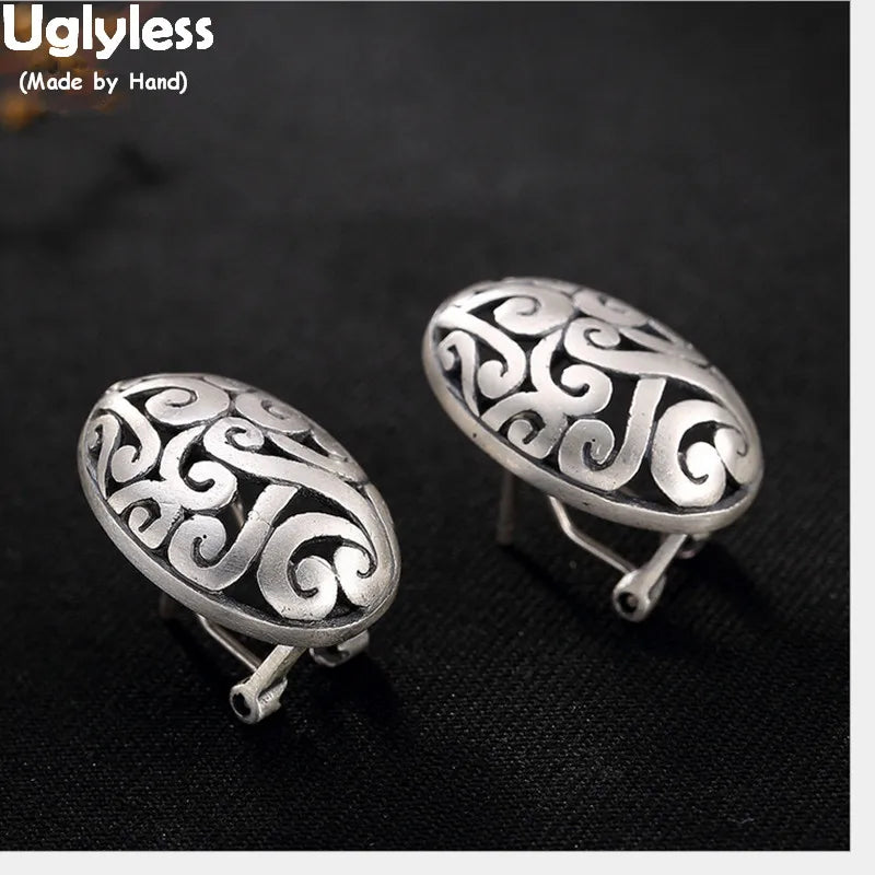Vintage Hollow Pattern Stud Earrings 999 Fine Silver Women Exotic Ethnic Jewelry