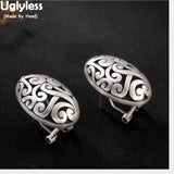 Vintage Hollow Pattern Stud Earrings 999 Fine Silver Women Exotic Ethnic Jewelry