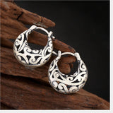 Vintage 999 Silver Hollow Women Dress Earrings Nepal Ethnic Ear Hook Brincos