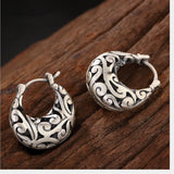Vintage 999 Silver Hollow Women Dress Earrings Nepal Ethnic Ear Hook Brincos