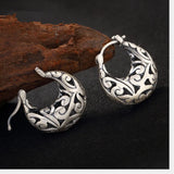 Vintage 999 Silver Hollow Women Dress Earrings Nepal Ethnic Ear Hook Brincos