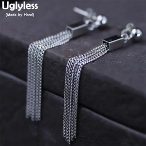 S 925 Sterling Silver Long Chains Tassel Ethnic Earrings