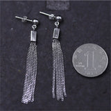 S 925 Sterling Silver Long Chains Tassel Ethnic Earrings