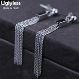 S 925 Sterling Silver Long Chains Tassel Ethnic Earrings