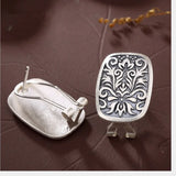 Real S 990 Fine Silver Engraved Totem Studs Earrings Retro Ethnic Brincos